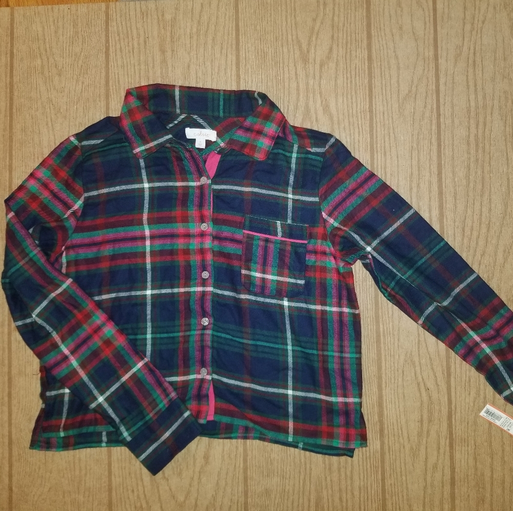 Colsie Plaid Button Up Long Sleeves Top Size s